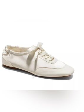 VIVAIA Cristina Square-Toe Lace-Up Satin Sneakerina In Light Gold Color. Size 40